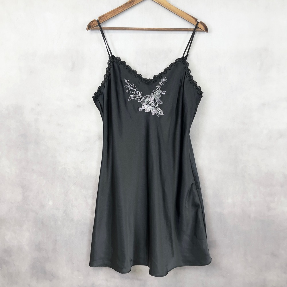 Chic Black Chemise with Floral Detail